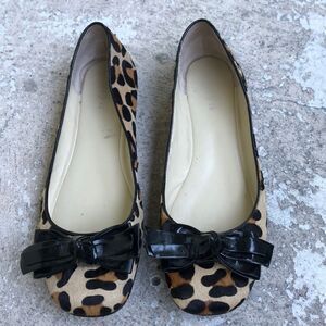 Taryn Rose Animal Print Flats with Glossy Black Bow
